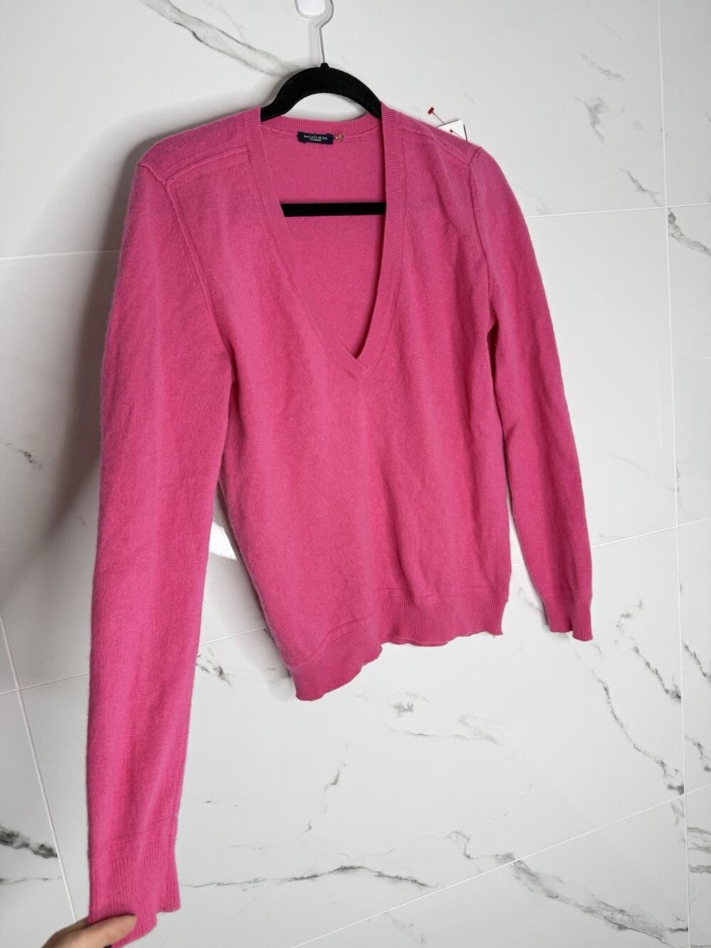 Women's Cashmere Magaschoni V-Neck Sweater Pink Quiet Luxury Spring Colorful L